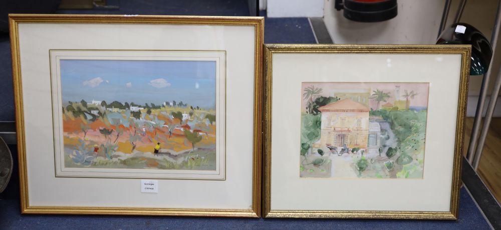 Frank Archer (1912-1995), two watercolours, The Hill Village, Algarve and Villa Carrozza, one signed, largest 27 x 36cm